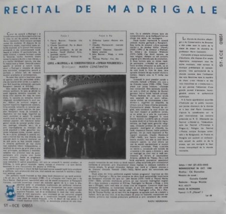 Corul Madrigal - Recital De Madrigale, (Disc Vinil) [1]