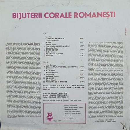 Corul Madrigal - Romanian Choral Jewels = Bijuterii Corale Romanești, (Disc Vinil) [1]