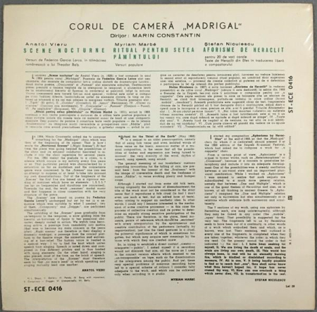Corul Madrigal - Scene Nocturne (Nocturnal Scenes) / Ritual Pentru Setea Pământului (Ritual For The Thirst Of The Earth) / Aforisme (Aphorisms) (Disc Vinil) [1]