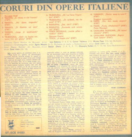 Corul Operei Române - Coruri Din Opere Italiene, (Disc Vinil) [1]