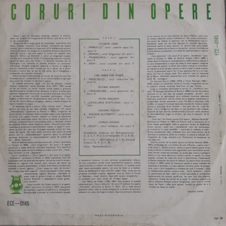 Corul Radioteleviziunii Române - Coruri Din Opere: Aida • Cavalleria Rusticana • Ernani • Faust • Freischütz • Madame Butterfly • Nabucco • Tannhäuser • Trubadurul, (Disc Vinil) [3]