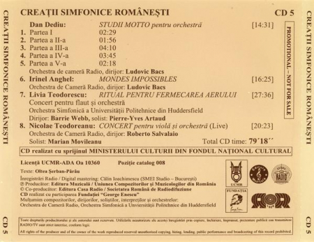 Creații Simfonice Românesti 5 Romanian Symphonic Works, (CD) [1]