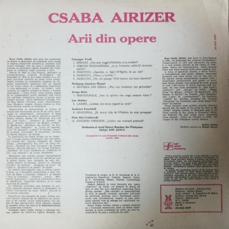 Csaba Airizer - Operatic Arias = Arii Din Opere, (Disc Vinil) [1]