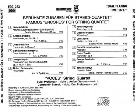 Cvartetul Voces - Berühmte Zugaben Für Streichquartett - Famous "Encores" For String Quartet, (CD) [1]