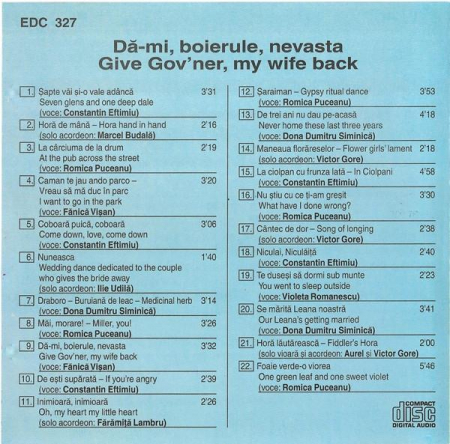 Dă-mi Boierule, Nevasta = Give Gov'ner, My Wife Back, (CD) [1]