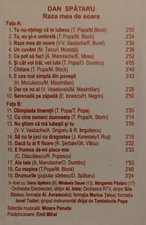 Dan Spătaru - Raza Mea De Soare, (Casetă Audio) [1]