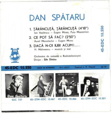 Dan Spătaru - Țărăncuță, Țărăncuță / Ce Pot Să Fac? / Dacă N-oi Iubi Acum!, (Disc Vinil) [1]