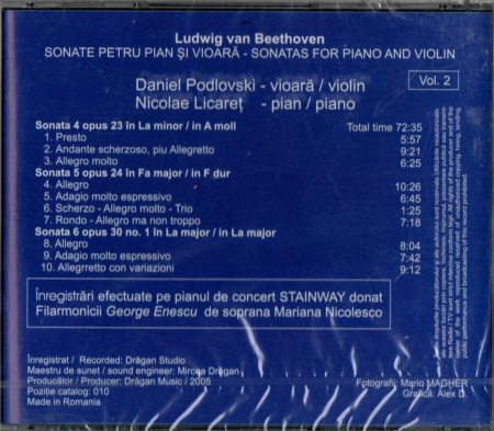 Daniel Podlovski, Nicolae Licaret - Sonate de Beethoven pentru pian si vioara Vol. 2 (CD) [1]