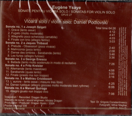 Daniel Podlovski - Sonate de Eugene Ysaye (CD) [1]