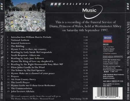 Diana Princess Of Wales 1961-1997 - The BBC Recording Of The Funeral Service , (CD) [1]