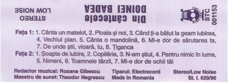Doina Badea - Din Cântecele Doinei Badea , (Casetă Audio) [1]