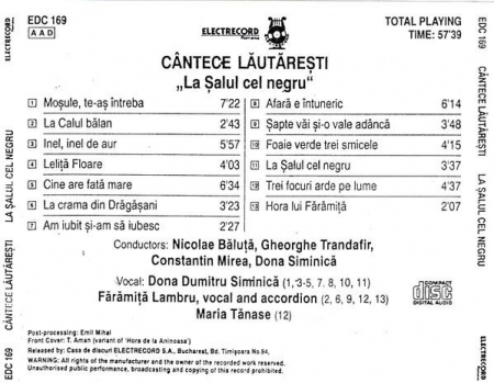 Dona Dumitru Siminică - La Șalul Cel Negru (Cântece Lăutărești), (CD) [1]