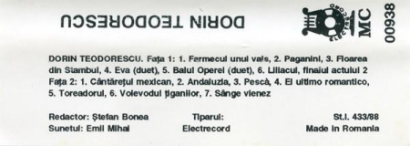 Dorin Teodorescu - El Ultimo Romantico (Canțonete Și Pagini Celebre Din Opere) (Caseta Audio) [1]