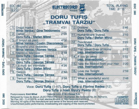 Doru Tufiș - „Tramvai Târziu”, (CD) [1]