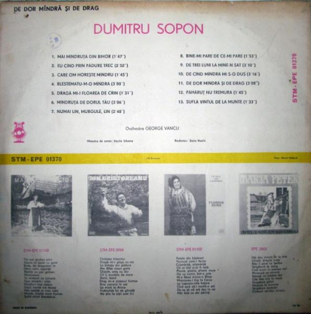 Dumitru Sopon - De Dor Mîndră Și De Drag, (Disc Vinil) [1]