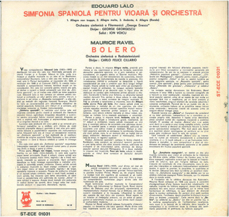 Édouard Lalo - Simfonia Spaniolă Pentru Vioră Și Orchestră / Bolero, (Disc Vinil) [1]