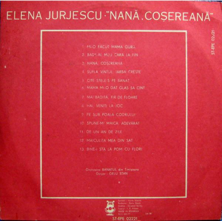 Elena Jurjescu - Nană, Coșereană, (Disc Vinil) [1]