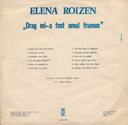 Elena Roizen - Drag Mi-a Fost Omul Frumos, (Disc Vinil) [1]