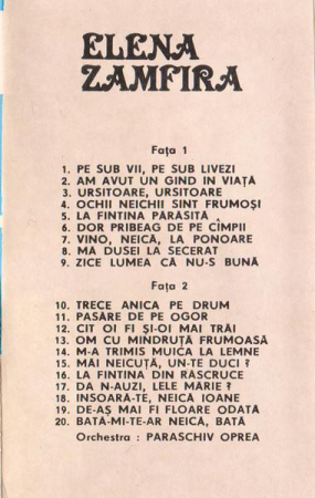 Elena Zamfira - Pe Sub Vii, Pe Sub Livezi (Caseta Audio) [1]