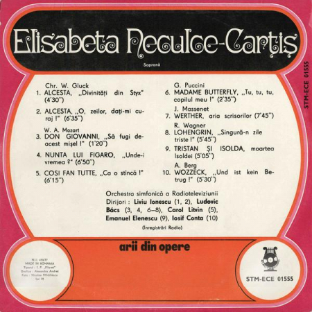 Elisabeta Neculce-Carțiș - Arii Din Opere, (Disc Vinil) [1]