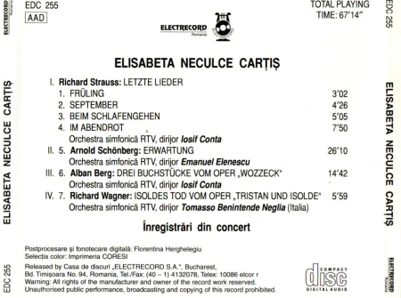Elisabeta Neculce Cartis - Muzica Vocal Simfonica (CD) [1]