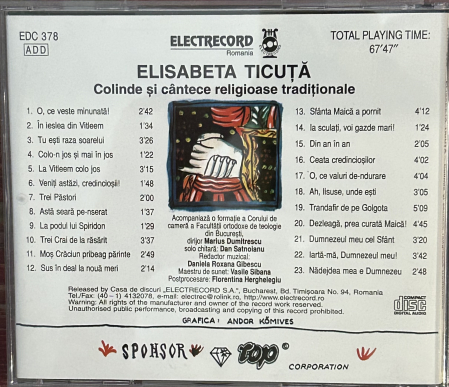 Elisabeta Ticuță - Colinde Și Cîntece Religioase Tradiționale (CD) [1]