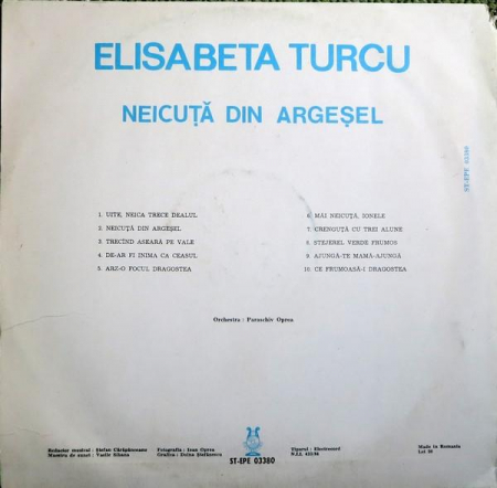 Elisabeta Turcu - Neicuță Din Argeșel, (Disc Vinil) [1]