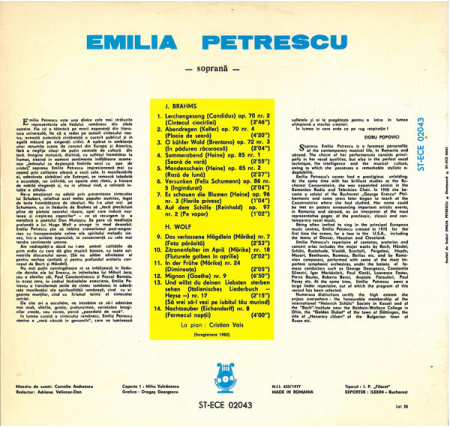 Emilia Petrescu - Lieder Recital (Recital De Lieduri), (Disc Vinil) [1]