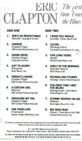 Eric Clapton - The First Time I Met The Blues (Caseta Audio) [1]