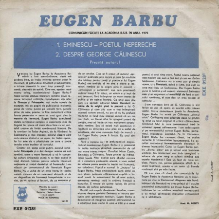 Eugen Barbu - Comunicări Făcute La Academia R.S.R. În Anul 1975, (Disc Vinil) [1]
