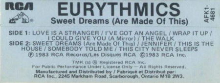 Eurythmics - Sweet Dreams (Are Made Of This), (Casetă Audio) [1]
