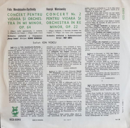 Felix Mendelssohn-Bartholdy - Concert Pentru Vioară Și Orchestră În Mi Minor / Concert Nr. 2 Pentru Vioară Și Orchestră În Re Minor, (Disc Vinil) [1]