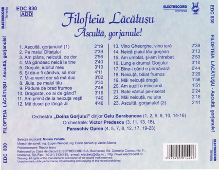 Filofteia Lăcătușu - Ascultă, Gorjanule!, (CD) [1]