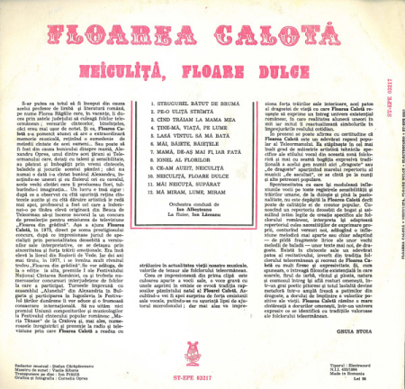 Floarea Calotă – Neiculiță, Floare Dulce, (Disc Vinil) [1]