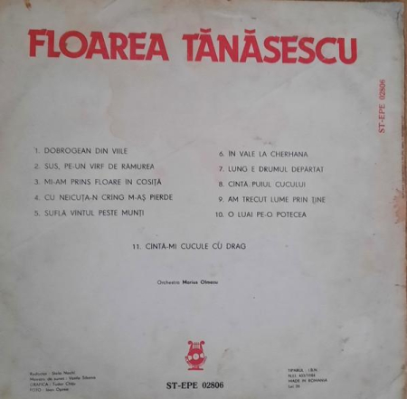 Floarea Tănăsescu - Dobrogean Din Viile (Disc Vinil) [1]