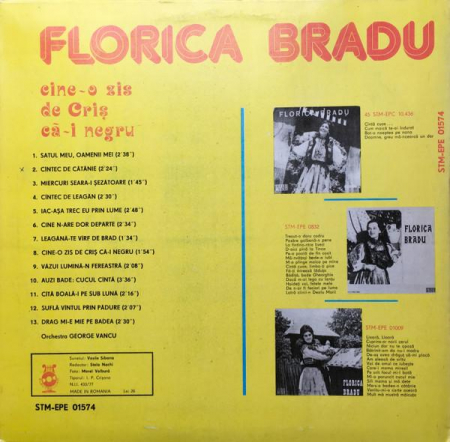 Florica Bradu - Cine-o Zis De Criș Că-i Negru, (Disc Vinil) [1]