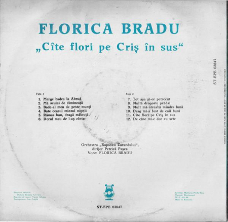 Florica Bradu - Cîte Flori Pe Criș În Sus, (Disc Vinil) [1]