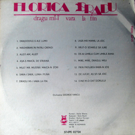 Florica Bradu - Dragu Mi-i Vara La Fîn, (Disc Vinil) [1]