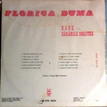 Florica Duma - Bade, Cărările Noastre, (Disc Vinil) [1]