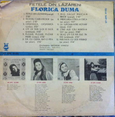 Florica Duma - Fetele Din Lăzăreni (Disc Vinil) [1]