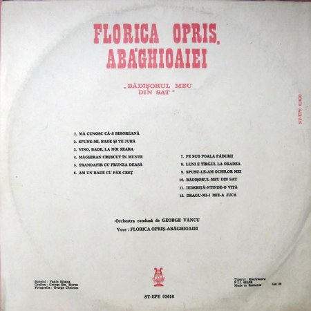 Florica Opriș Abăghioaiei - Bădișorul Meu Din Sat, (Disc Vinil) [1]