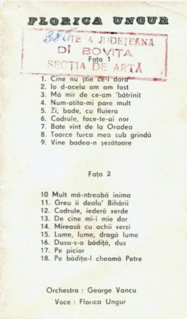 Florica Ungur - Cine Nu Știe Ce-i Doru'  (Caseta Audio) [1]