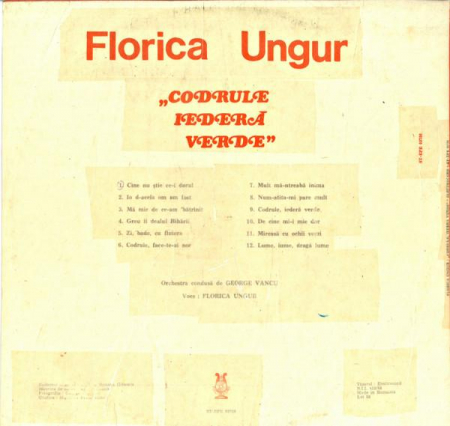 Florica Ungur - Codrule Iederă Verde, (Disc Vinil) [1]