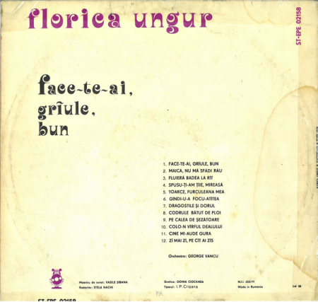 Florica Ungur – Face-te-ai, Grîule, Bun (VINIL) [1]