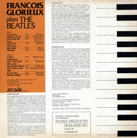 François Glorieux - François Glorieux Plays The Beatles, (Disc Vinil) [1]