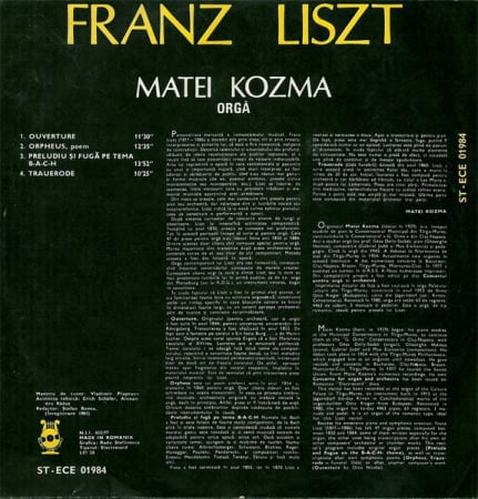 Franz Liszt - Trauerode . Ouverture . Orpheus . Preludiu Și Fuga Pe Tema B-A-C-H, (Disc Vinil) [1]