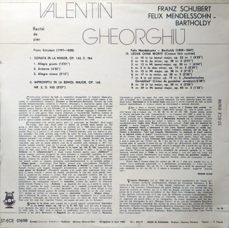 Franz Schubert - Recital De Pian ( Sonata În La Minor Op.143 / Impromptu În La Bermol Major Op.142 Nr.2 / Cîntece Fără Cuvinte), (Disc Vinil) [1]
