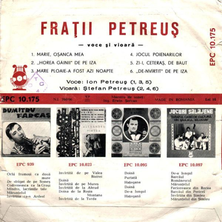 Frații Petreuș - Mărie, Oșanca Mea / "Horea Găinii" De Pe Iza / Mare Ploaie-a Fost Azi Noapte / Jocul Poienarilor / Zi-i, Ceteraș, De Băut / "De-nvîrtit" De Pe Iza (Disc Vinil) [1]