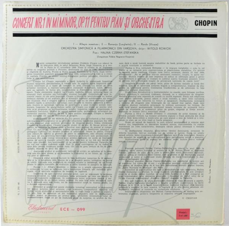 Frédéric Chopin - Concert Nr.1 În Mi Minor, Op.11  Pentru Pian Și Orchestră (Disc Vinil) [1]