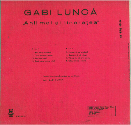 Gabi Luncă - Cîntece Lăutărești (Anii Mei Și Tinerețea), (Disc Vinil) [1]